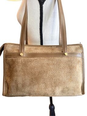 Vintage Borbonese OP Suede & Leather Shoulder Tote Bag Italy Large Zip Top